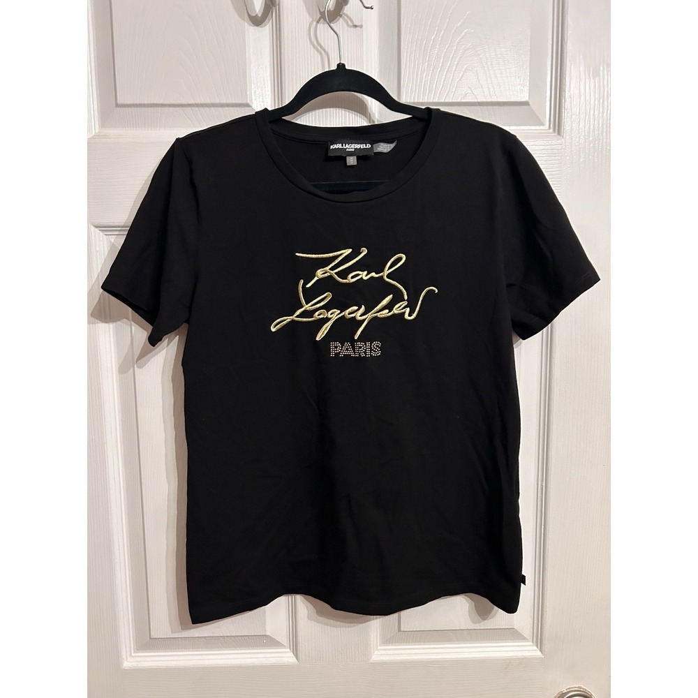 Karl Lagerfeld Paris Women Medium short sleeve t-shirt spell out logo black